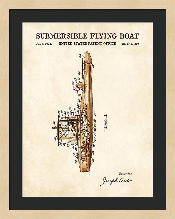 Submersible Flying Boat Watercolor Patent Us1421369