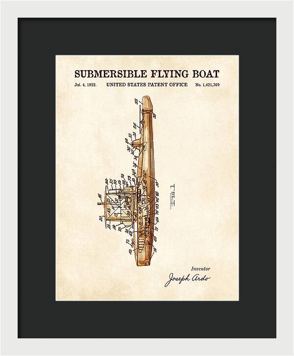 Submersible Flying Boat Watercolor Patent Us1421369