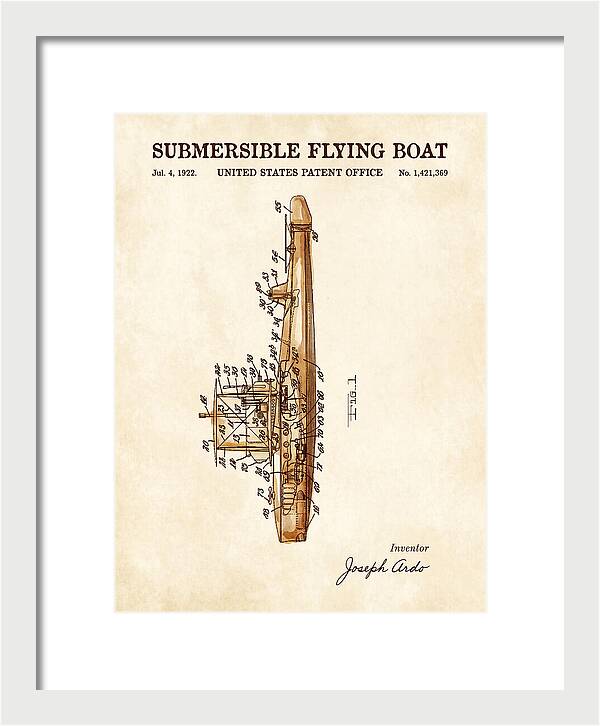 Submersible Flying Boat Watercolor Patent Us1421369