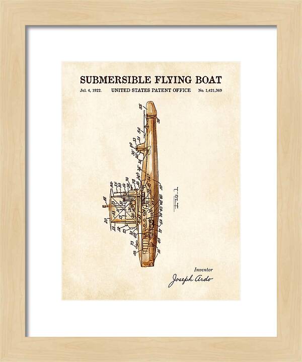 Submersible Flying Boat Watercolor Patent Us1421369