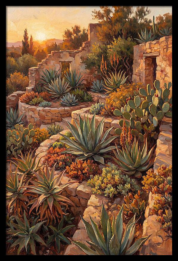 Succulent Garden At Sunset
