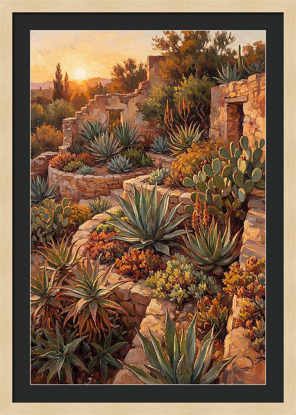 Succulent Garden At Sunset
