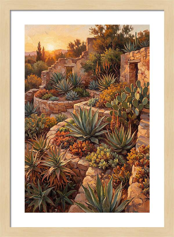Succulent Garden At Sunset