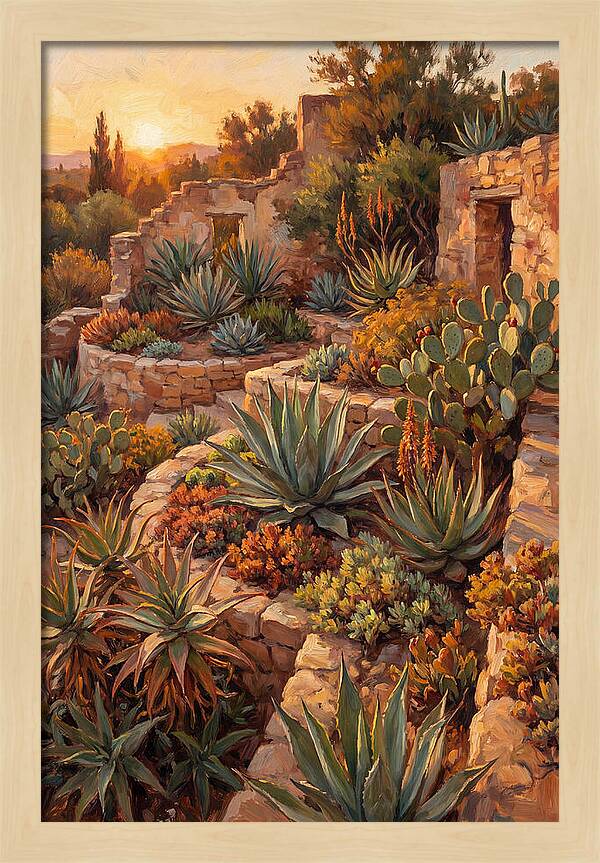 Succulent Garden At Sunset