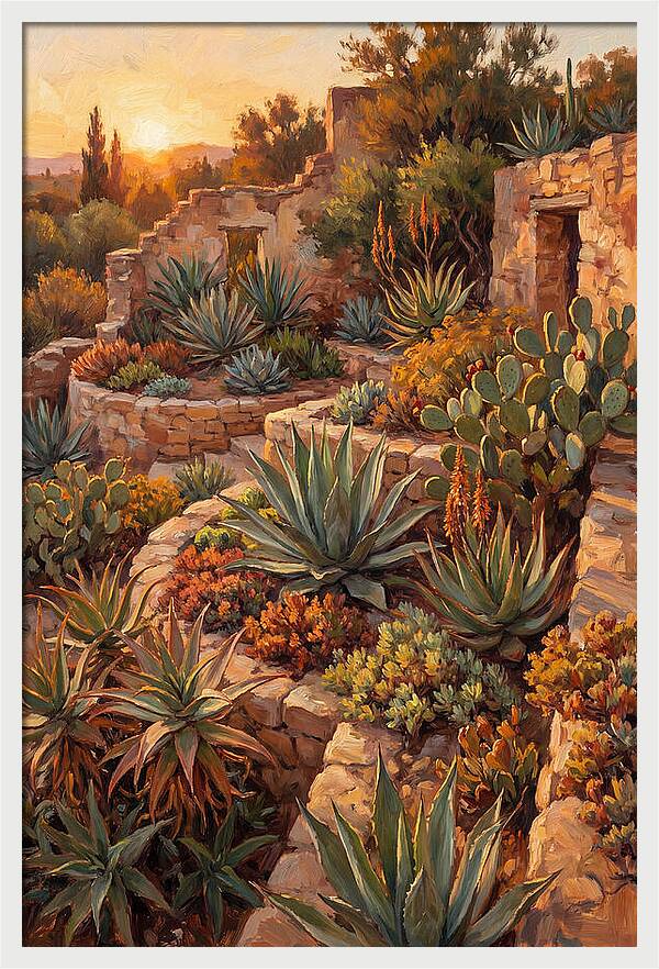Succulent Garden At Sunset