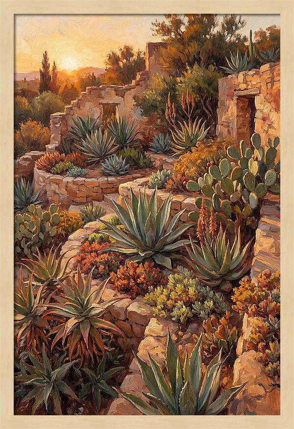 Succulent Garden At Sunset