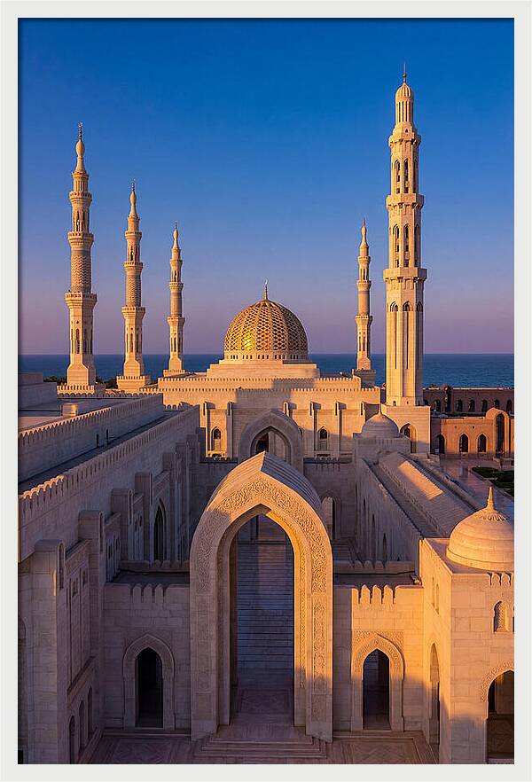 Sultan Qaboos Grand Mosque At Dusk