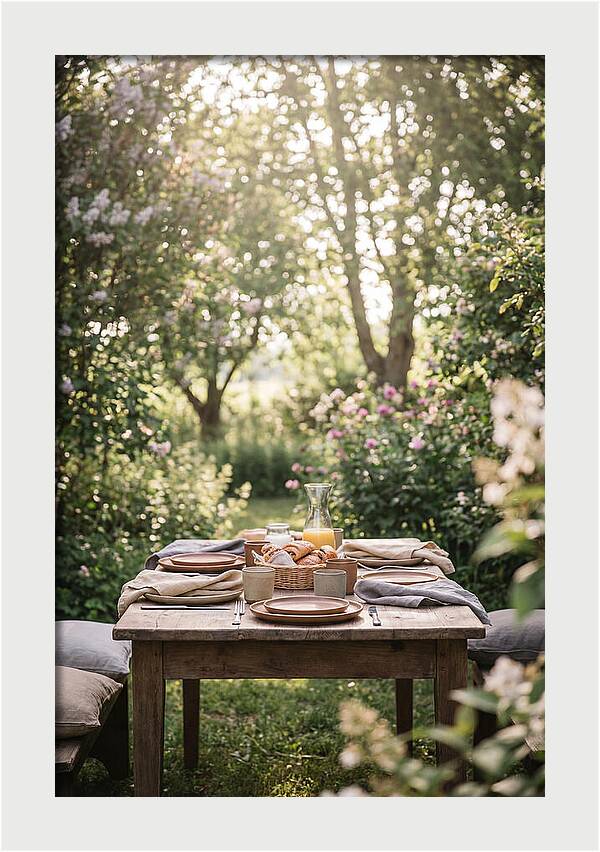 Summer Breakfast Table In Garden