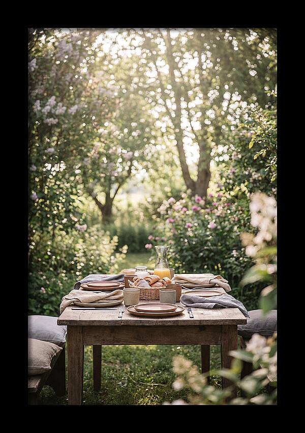 Summer Breakfast Table In Garden