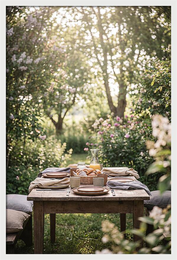 Summer Breakfast Table In Garden