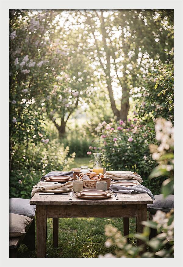 Summer Breakfast Table In Garden