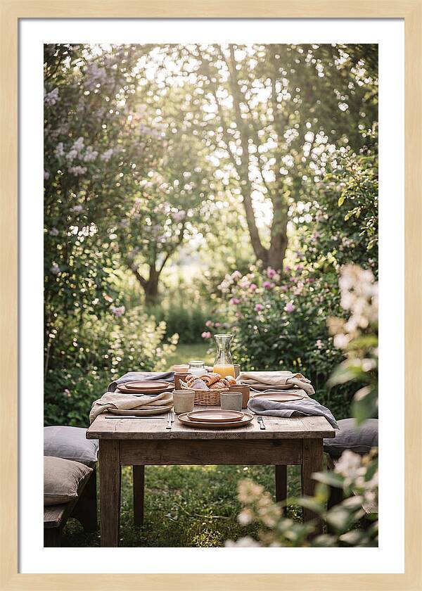 Summer Breakfast Table In Garden