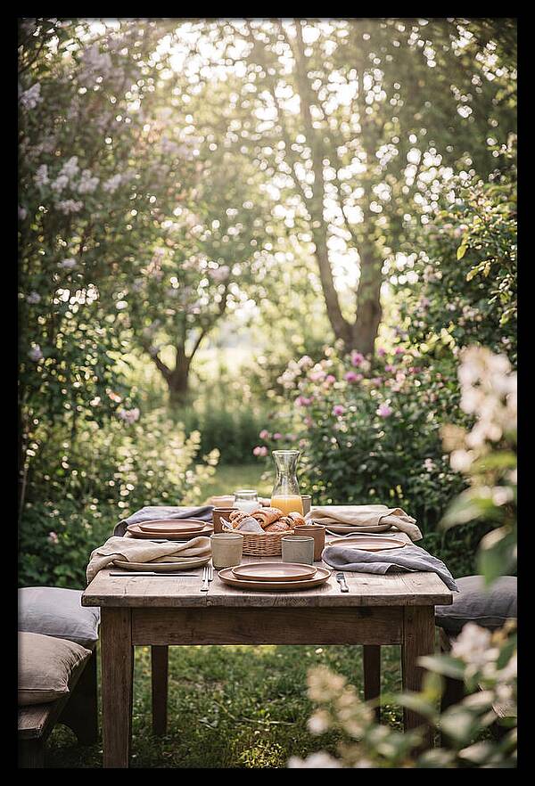Summer Breakfast Table In Garden