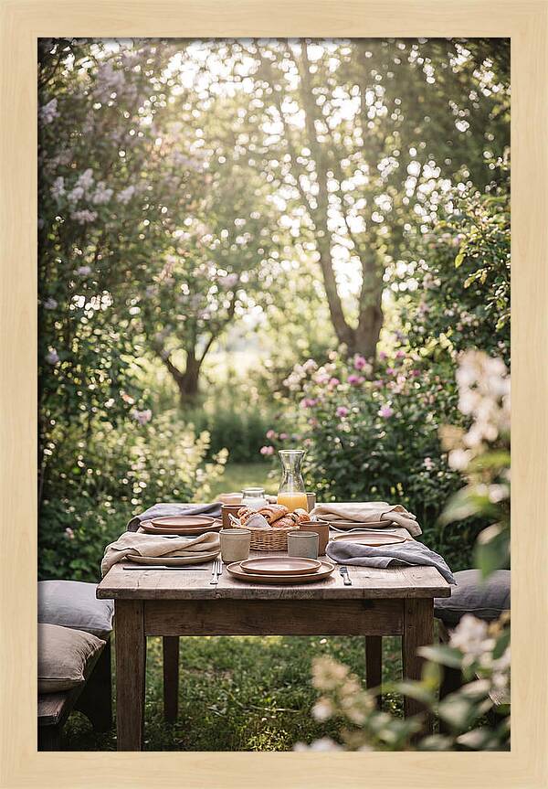 Summer Breakfast Table In Garden