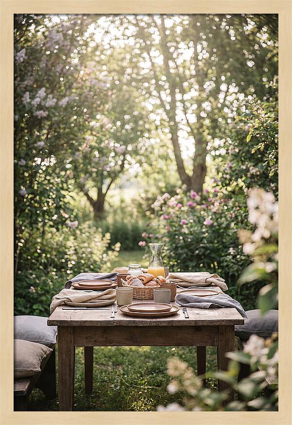 Summer Breakfast Table In Garden