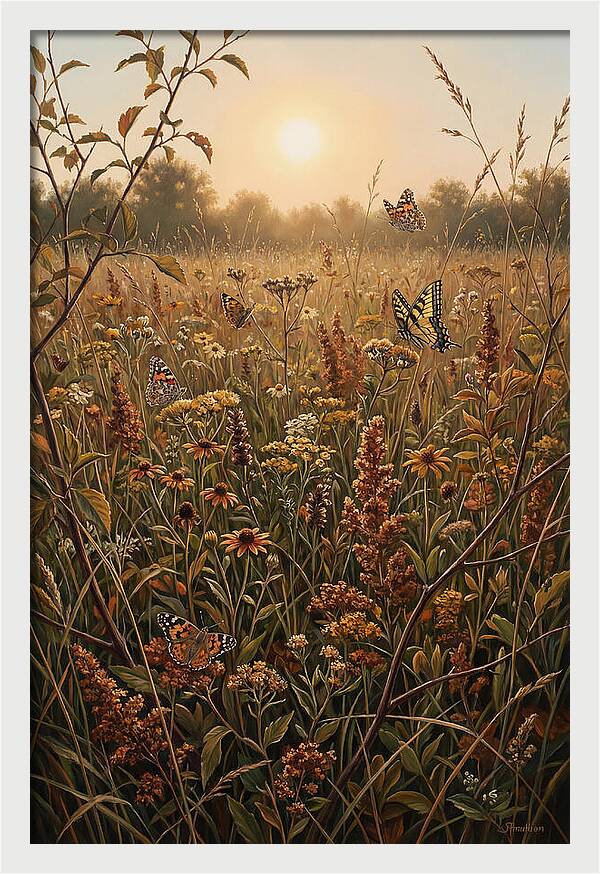 Summer Flower Meadow With Butterflies