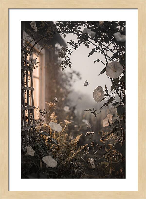 Summer Night Garden With Moths And Moon