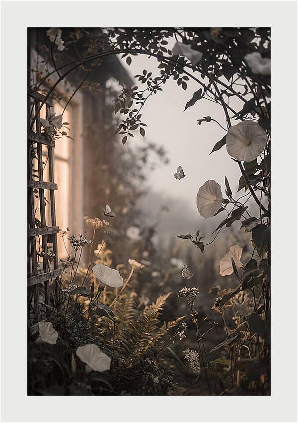 Summer Night Garden With Moths And Moon