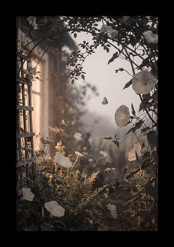 Summer Night Garden With Moths And Moon