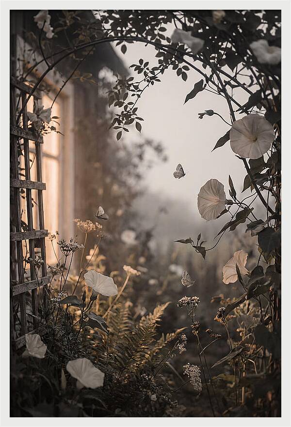 Summer Night Garden With Moths And Moon