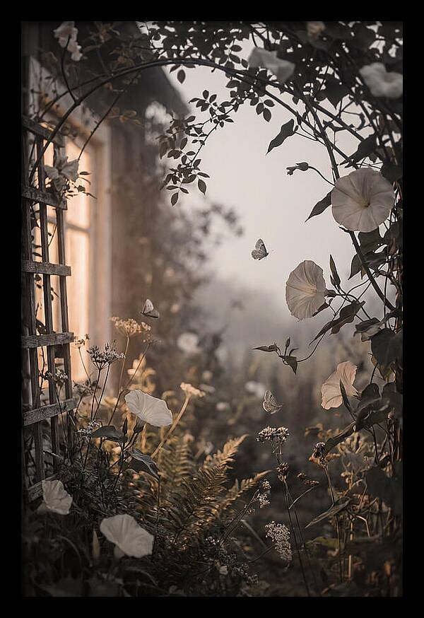 Summer Night Garden With Moths And Moon