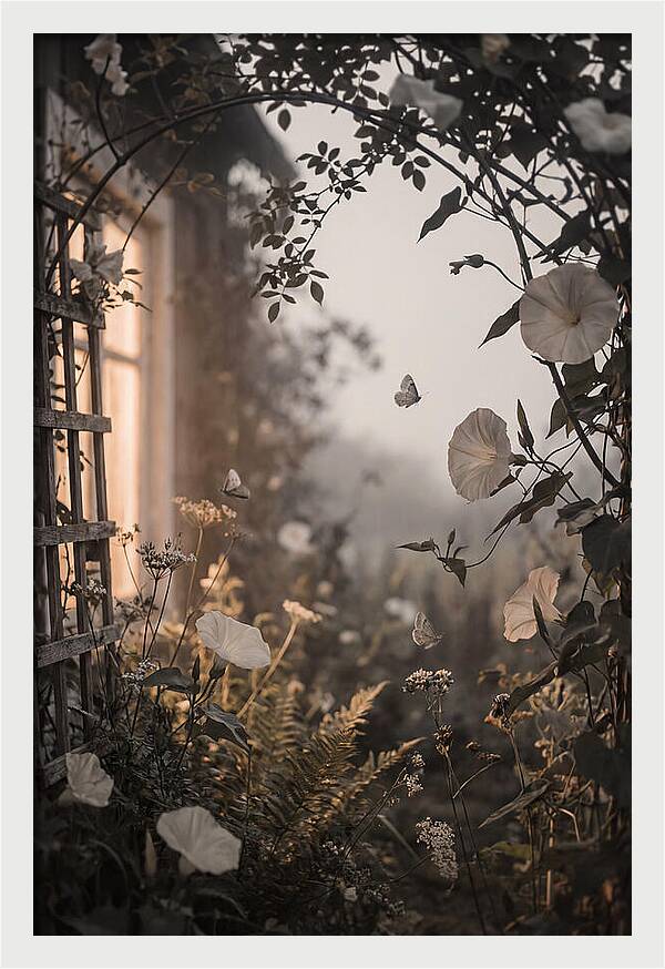 Summer Night Garden With Moths And Moon