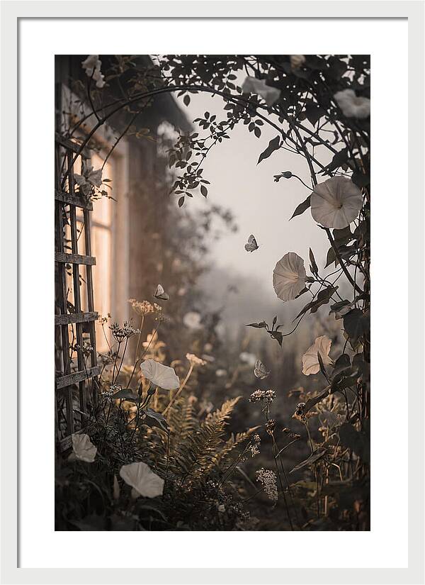 Summer Night Garden With Moths And Moon