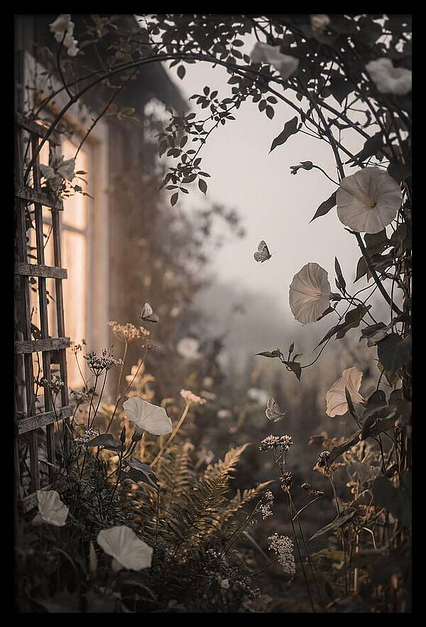 Summer Night Garden With Moths And Moon