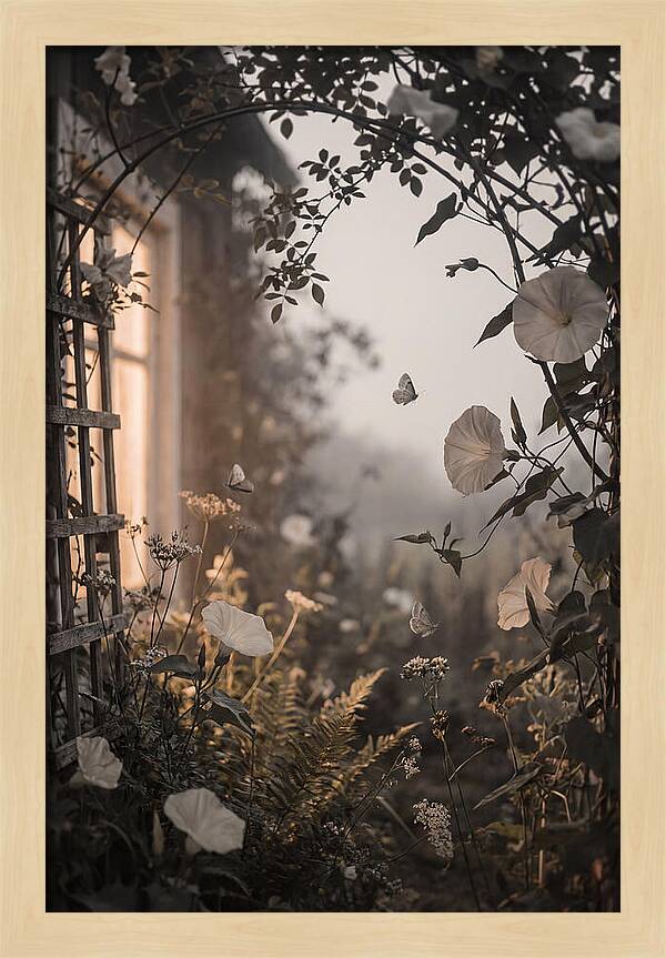 Summer Night Garden With Moths And Moon