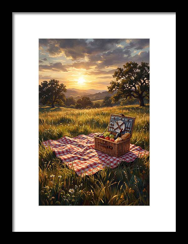 Summer Picnic Basket At Sunset