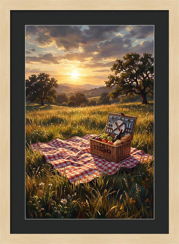 Summer Picnic Basket At Sunset