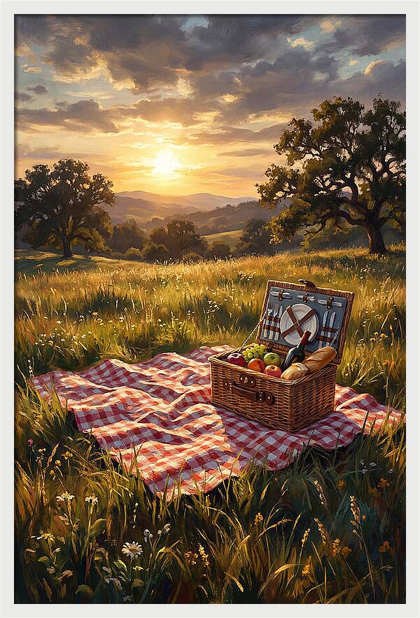 Summer Picnic Basket At Sunset