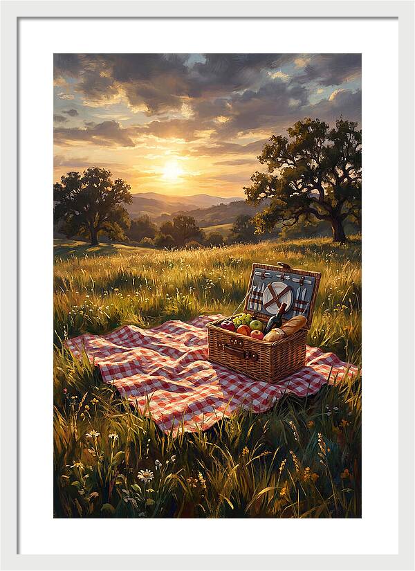 Summer Picnic Basket At Sunset
