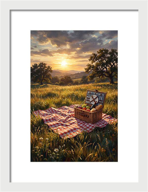 Summer Picnic Basket At Sunset