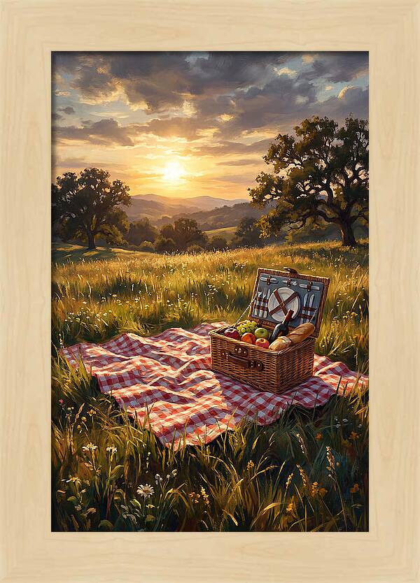 Summer Picnic Basket At Sunset