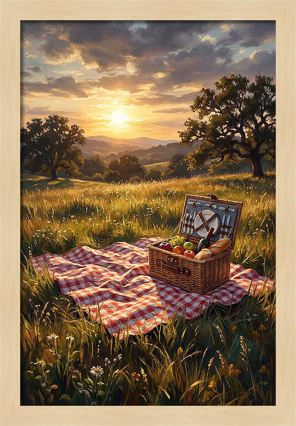 Summer Picnic Basket At Sunset
