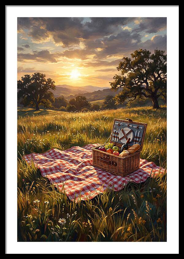 Summer Picnic Basket At Sunset