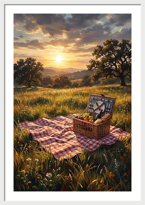 Summer Picnic Basket At Sunset