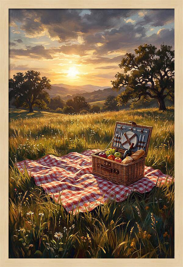 Summer Picnic Basket At Sunset