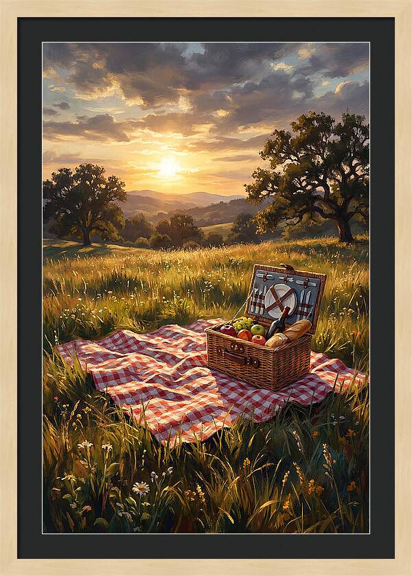 Summer Picnic Basket At Sunset