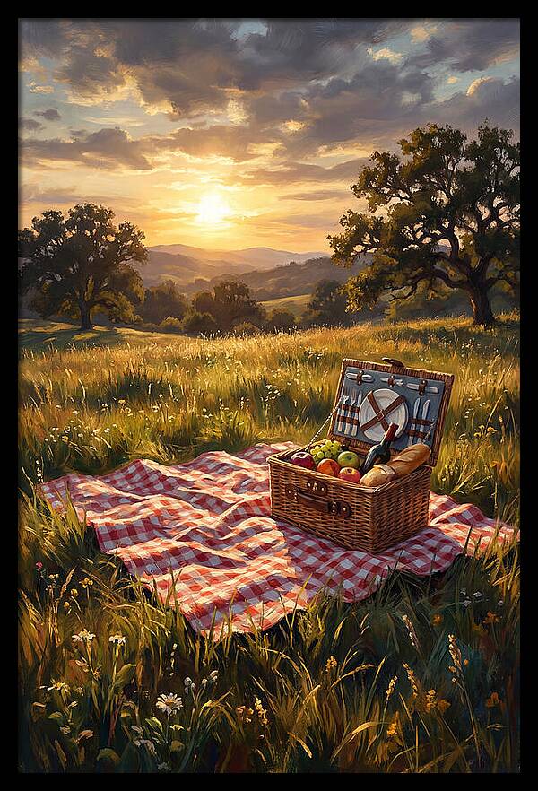 Summer Picnic Basket At Sunset