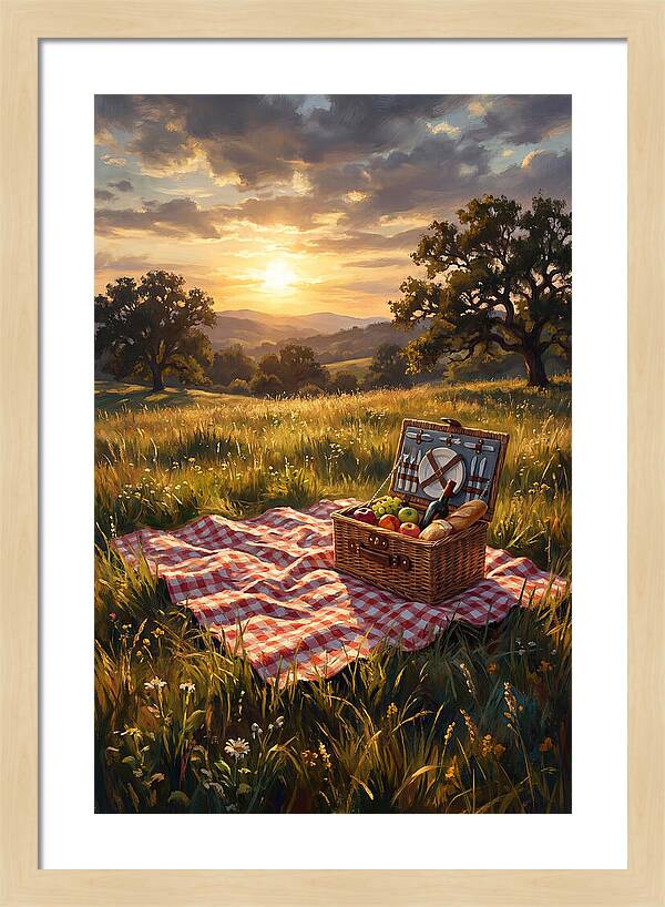 Summer Picnic Basket At Sunset