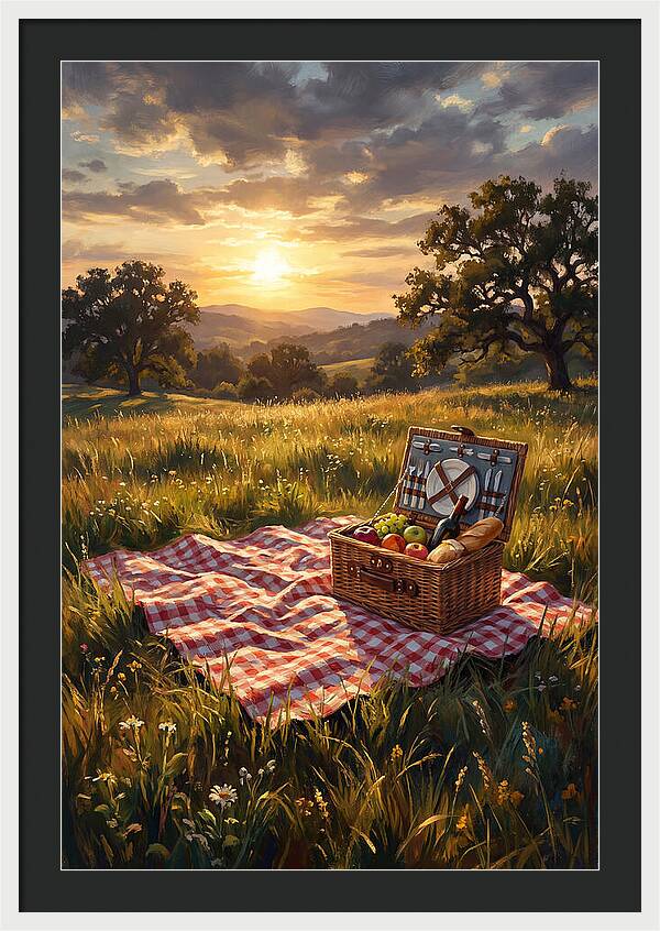 Summer Picnic Basket At Sunset
