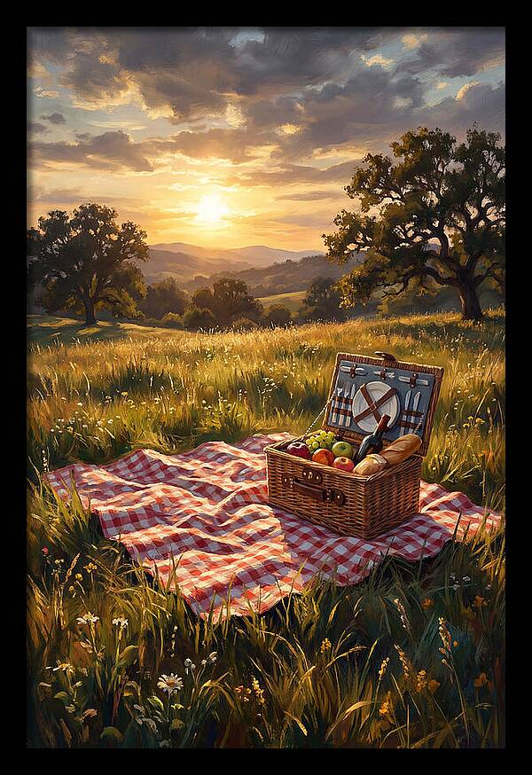 Summer Picnic Basket At Sunset