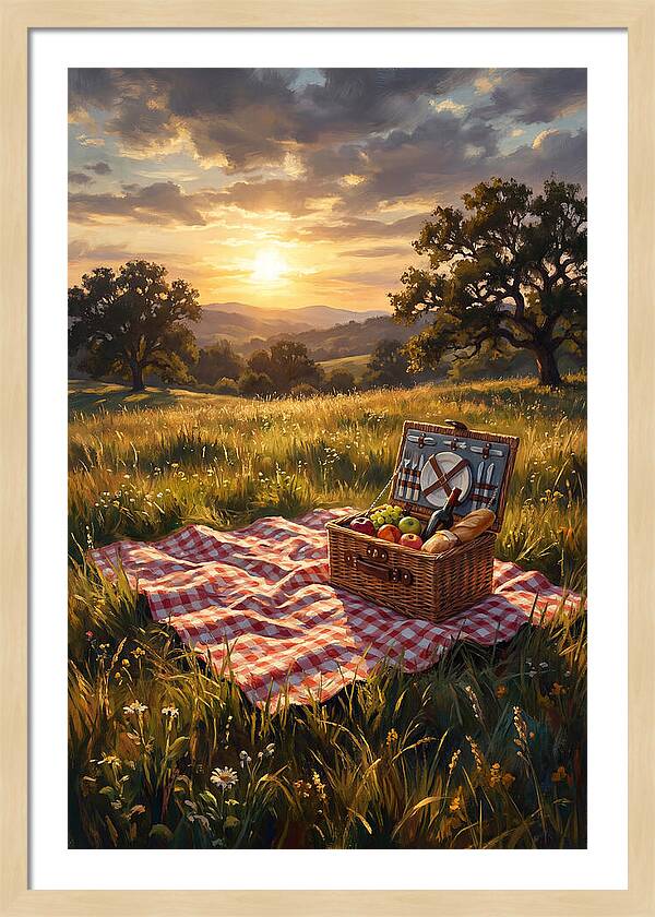 Summer Picnic Basket At Sunset