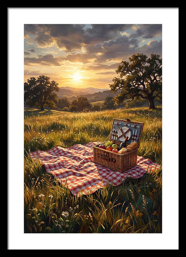 Summer Picnic Basket At Sunset