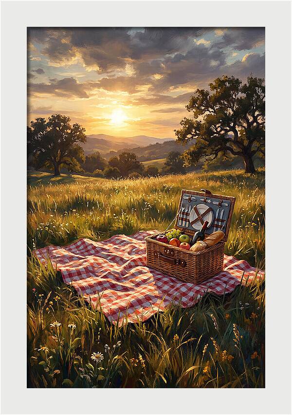 Summer Picnic Basket At Sunset
