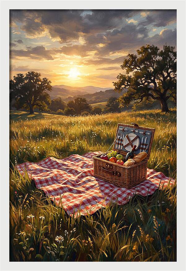 Summer Picnic Basket At Sunset