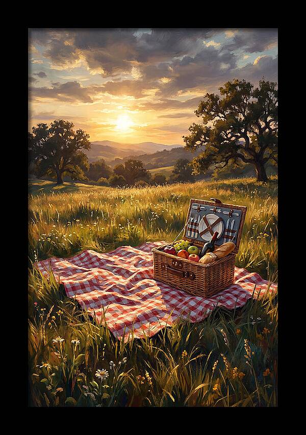 Summer Picnic Basket At Sunset