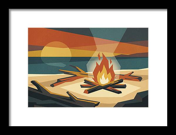 Summer Sunset Bonfire On Beach